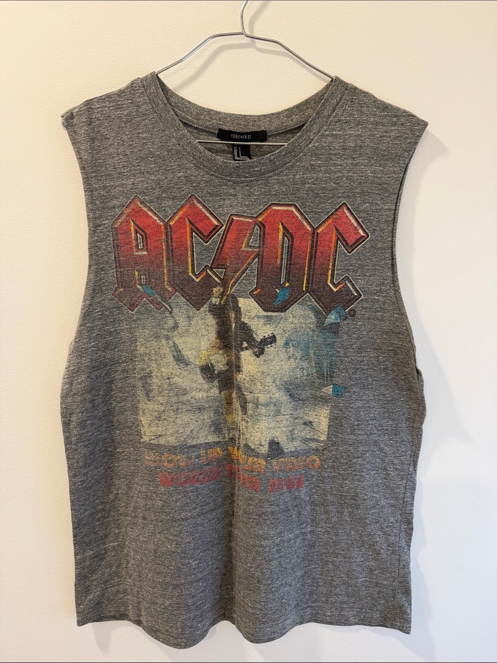 Forever 21 AC/DC Gray Graphic Muscle Tee